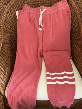 Sol Angeles Women’s Coral Pink Joggers with White Stripe Detail